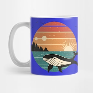 Retro whale with sunset Mug